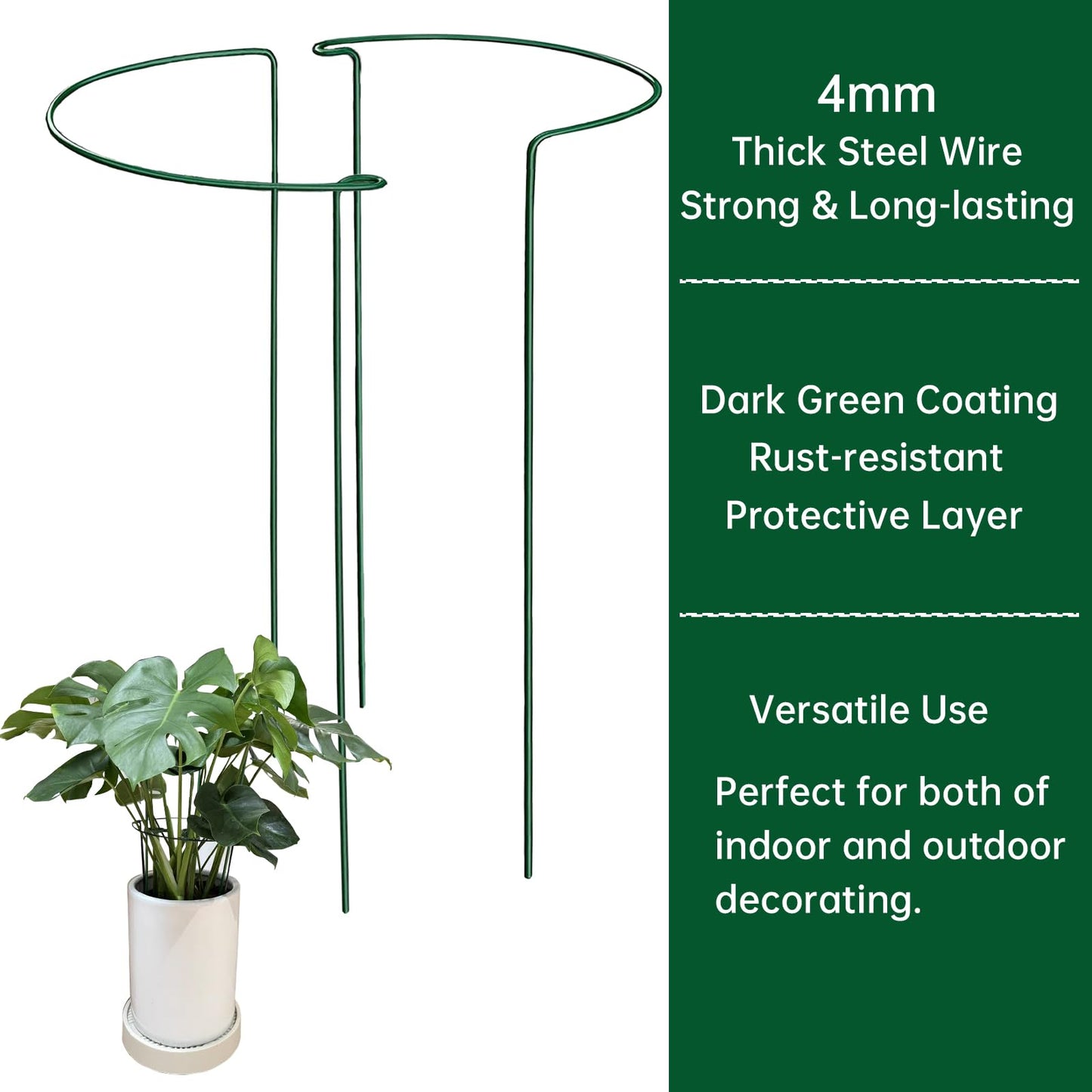 12 Pack Garden Plant Support Stakes Ring Cages with Garden Plant Ties, 10" Wide x 16" High Metal Half Round Plant Ring for Peonies, Hydrangea, Tomato, Rose