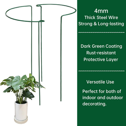 12 Pack Garden Plant Support Stakes Ring Cages with Garden Plant Ties, 10" Wide x 16" High Metal Half Round Plant Ring for Peonies, Hydrangea, Tomato, Rose