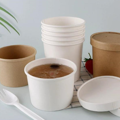 CEZOOWYEX 75 Pack Paper Food Containers with Lids, 8 Oz Cardboard Ice Cream Portion Cups, Reusable To Go Hot Dessert Bowls for Christmas Thanksgiving Gathering, White