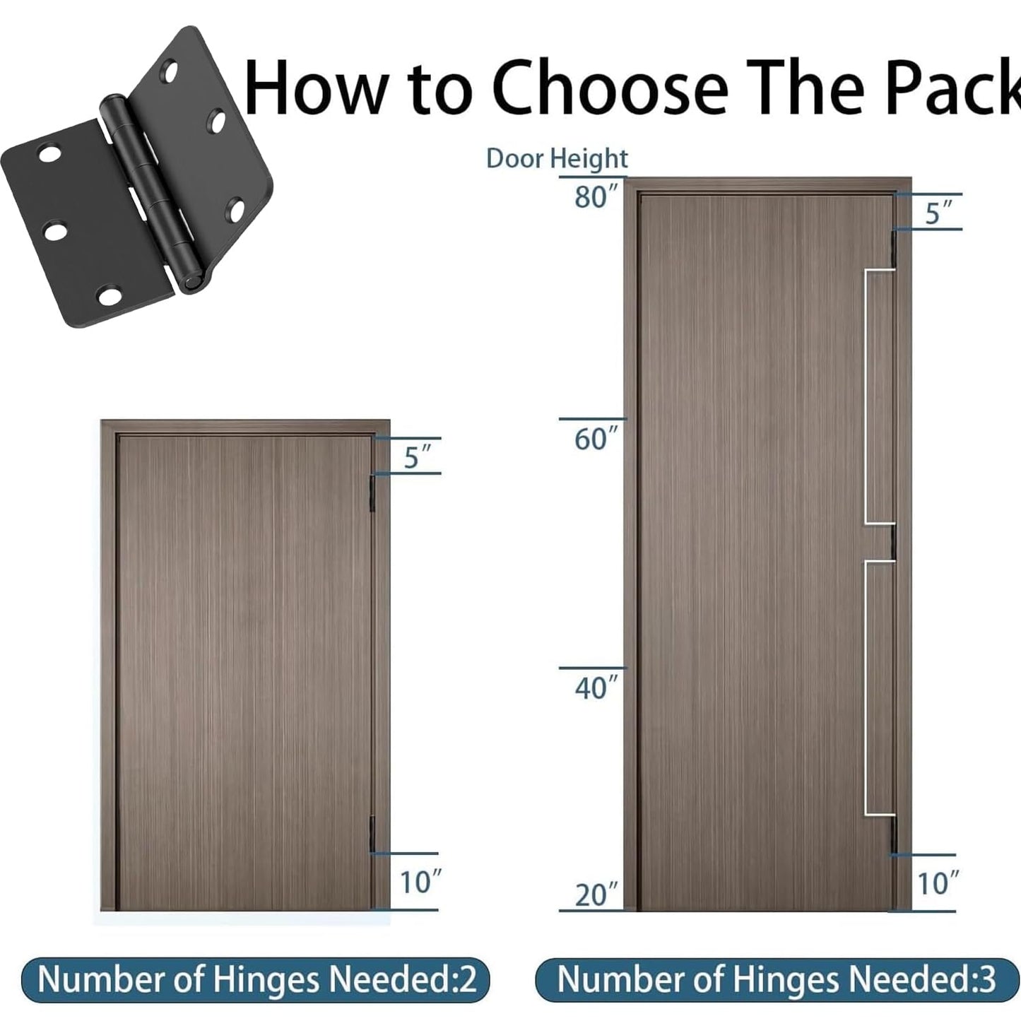 6 Pack Matte Black Door Hinges 3x3 Inch Standard Bedroom Black Hinges for Interior Doors Rounded 1/4" Radius Corners Iron Hinge Door Round Hinge Hardware