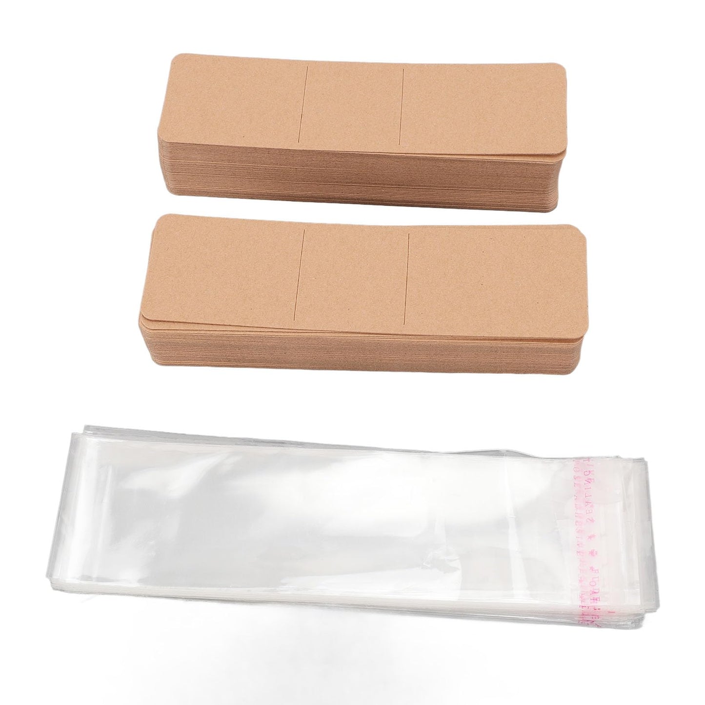 Bookmark Sleeves, 200PCS Blank Kraft Bookmarks Sleeves, Bookmarks Display Card and Transparent Self Adhesive Bag for Crafting Bookmark Wrapping