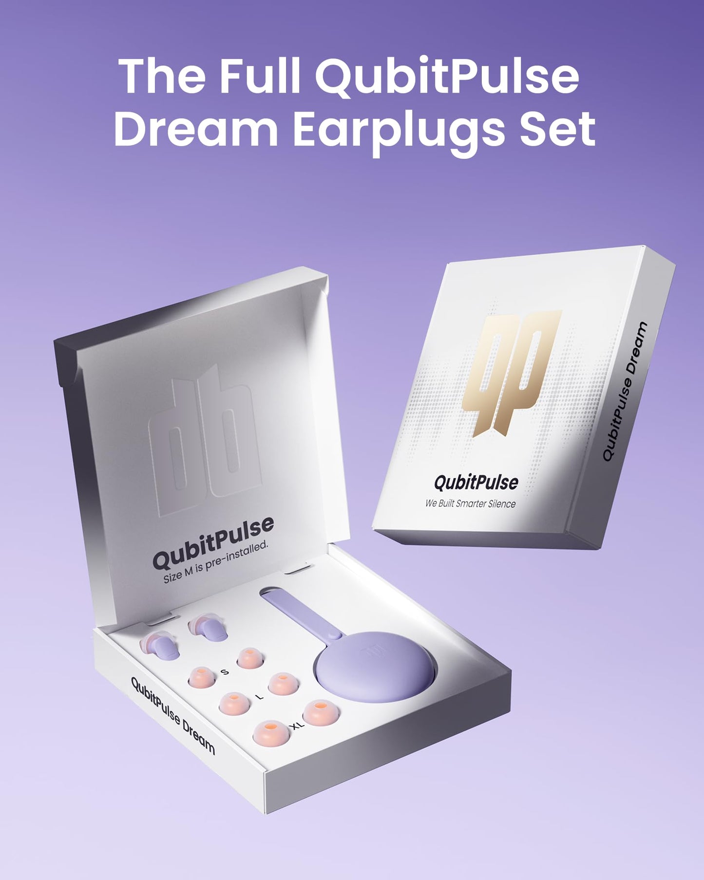 QubitPulse Dream Ear Plugs for Sleeping Ultra-Comfort, Side Sleeper Earplugs with Soft Patented Qufits Eartips, Reusable Silicone Ear plugs for Sleep, Focus, Study, 23dB Noise Reduction - Violet