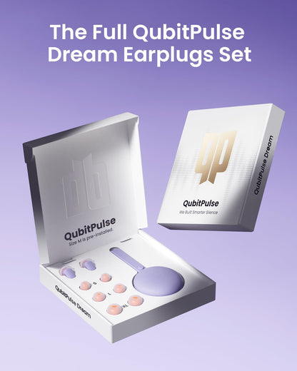 QubitPulse Dream Ear Plugs for Sleeping Ultra-Comfort, Side Sleeper Earplugs with Soft Patented Qufits Eartips, Reusable Silicone Ear plugs for Sleep, Focus, Study, 23dB Noise Reduction - Violet