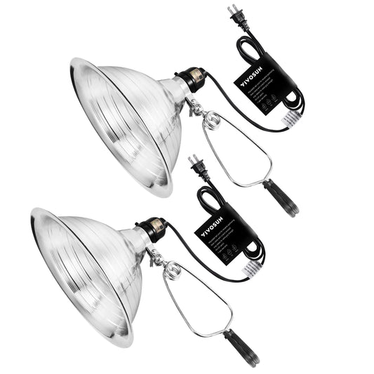 VIVOSUN 2-Pack Clamp Lamp Light with Detachable 8.5 Inch Aluminum Reflector up to 150 Watt E26 Socket (No Bulb Included), 6 Feet Cord, UL Listed, Type A Bulb Only