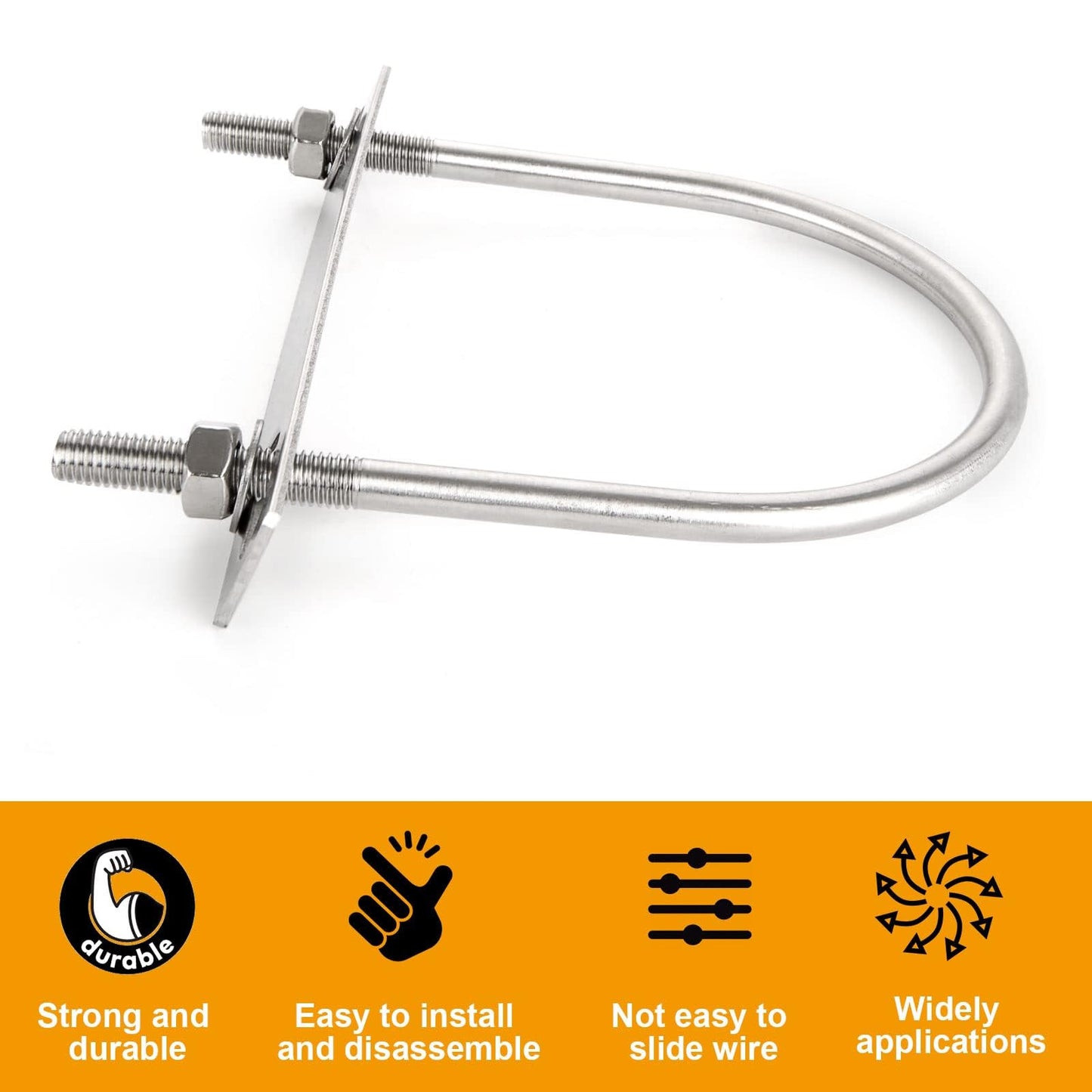 ACXFOND 4Pack Round U-Bolts 5.4"" Inner Widthx6.4 Length Stainless Steel U Bolts with Nuts, Frame Plate, Washers for Ski Boat, Fishing Boat or Sailboat Trailer