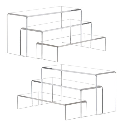 ANDGOO 2 Sets Large Acrylic Risers, Clear Rectangular Showcase Collectibles Display Shelf, Retail Desktop Display Stand for Organize and Decoration