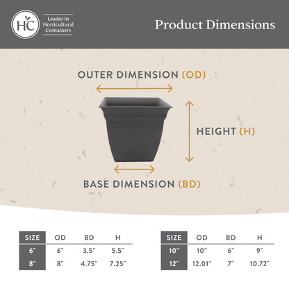 The HC Companies Eclipse Square Plastic Planter w/Attached Saucer - Outdoor & Indoor Plant Pot with Drainage Holes - Lightweight, UV-Resistant Plastic Pots for Plants (8" Red, Pack of 4)