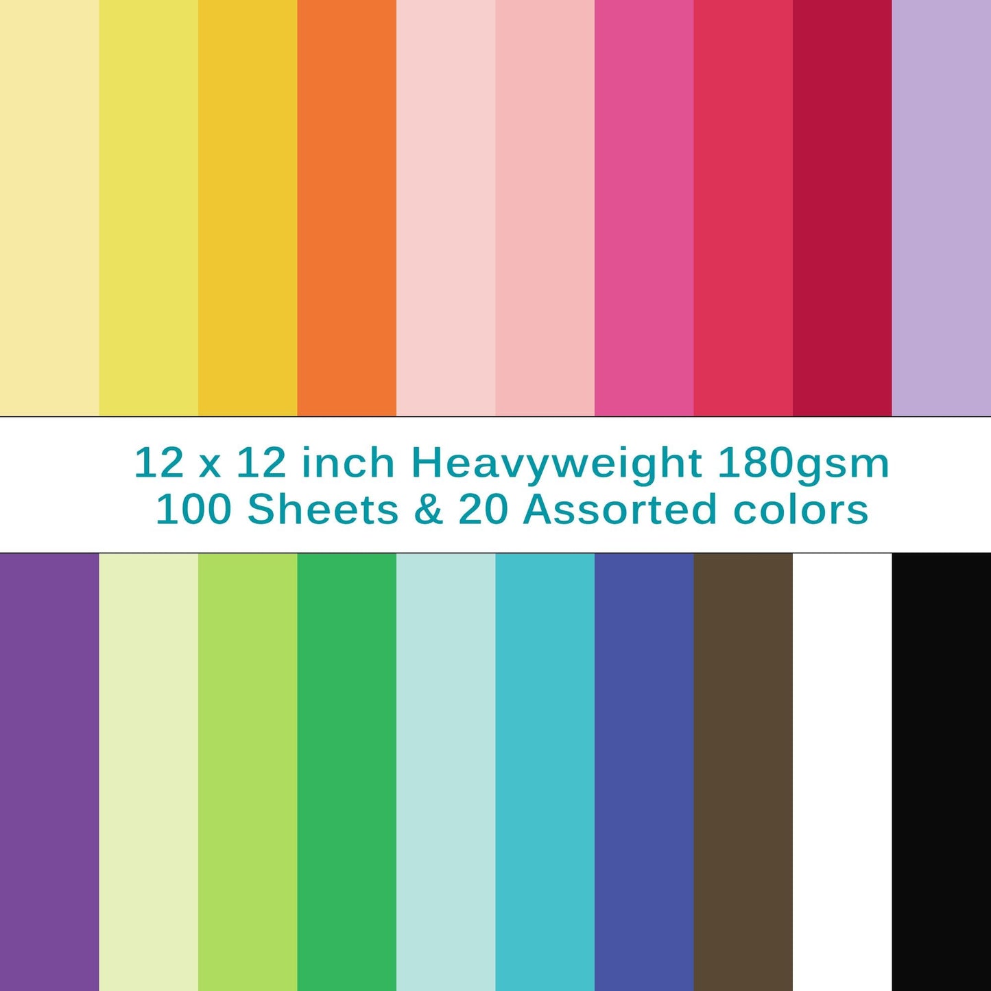 Colored Cardstock - 12 x 12 inch / 100 Sheets / 20 Colors Paper 65lb 180g UAP10