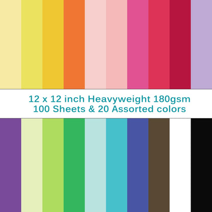 Colored Cardstock - 12 x 12 inch / 100 Sheets / 20 Colors Paper 65lb 180g UAP10