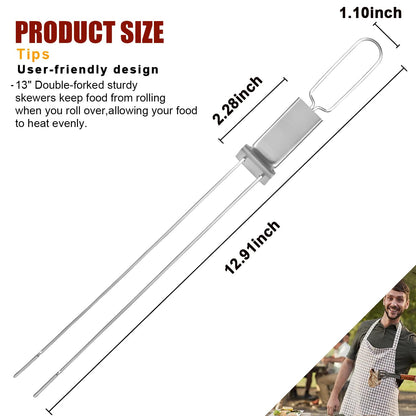 SHIKORI Kabob Skewers,13 inch Metal Skewers for Kabobs with Push Bar Skewers for Grilling Double Fork Anti-Roll Kebab skewers Stainless Steel Flat BBQ Skewers for Meat (12 Pcs)