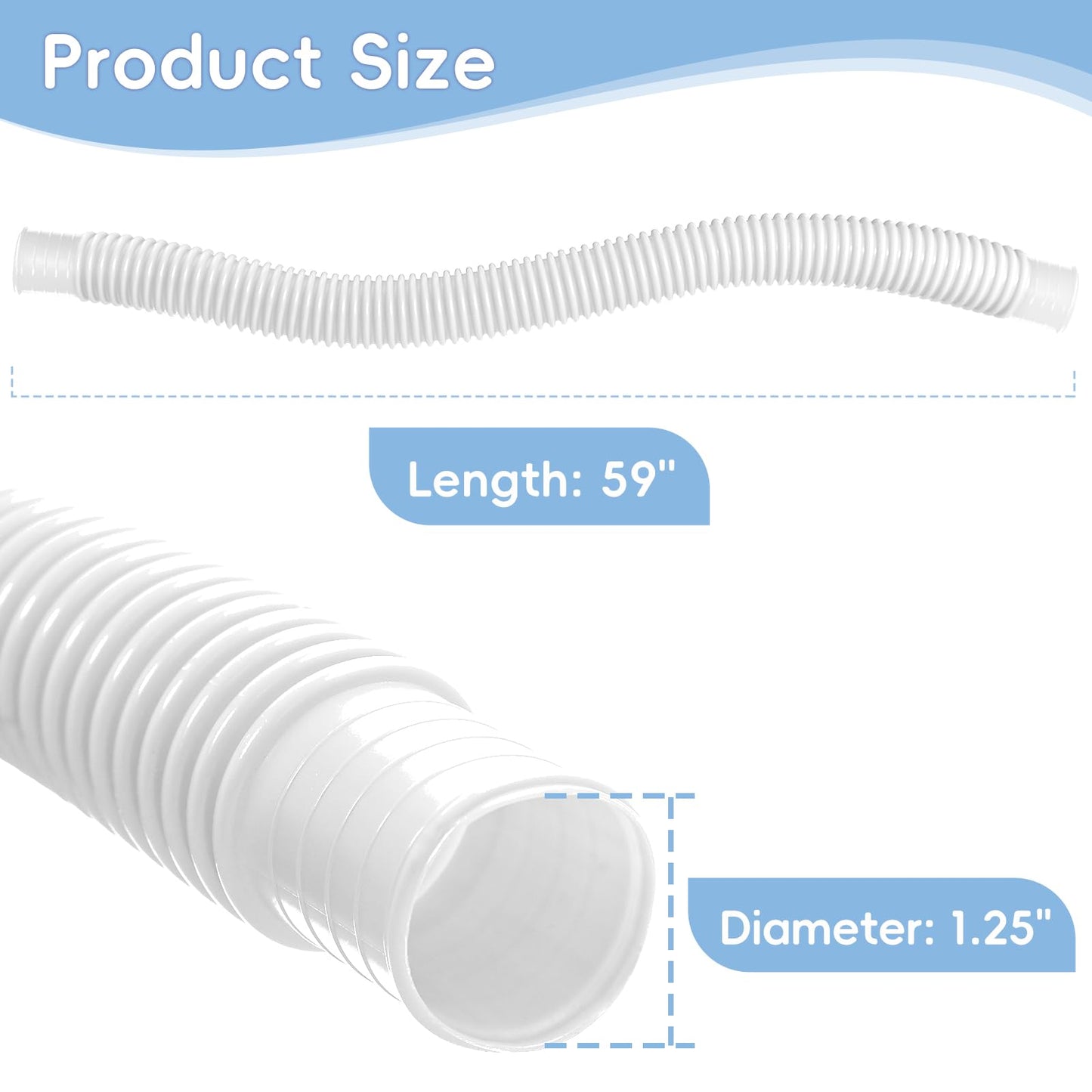 Replacement Pool Hoses for Above Ground Pools 1 1/4, 59" Long Above Ground Pool Hoses (White, 4 Pcs)