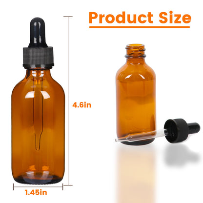 2 oz Amber Glass Dropper Bottles- 24 Pack Boston Bottle with Leakproof Caps for Essential Oils and DIY- Bonus 4 Funnels, 1 Brush＆24 Labels
