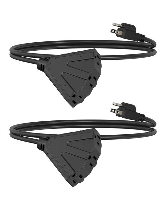 10 ft Outdoor Extension Cord with 3-Outlets, 16 Gauge Black Extension Cord Waterproof, 13A 16AWG 1625W SJTW, ETL Listed- Great for Garage, Garden and Home