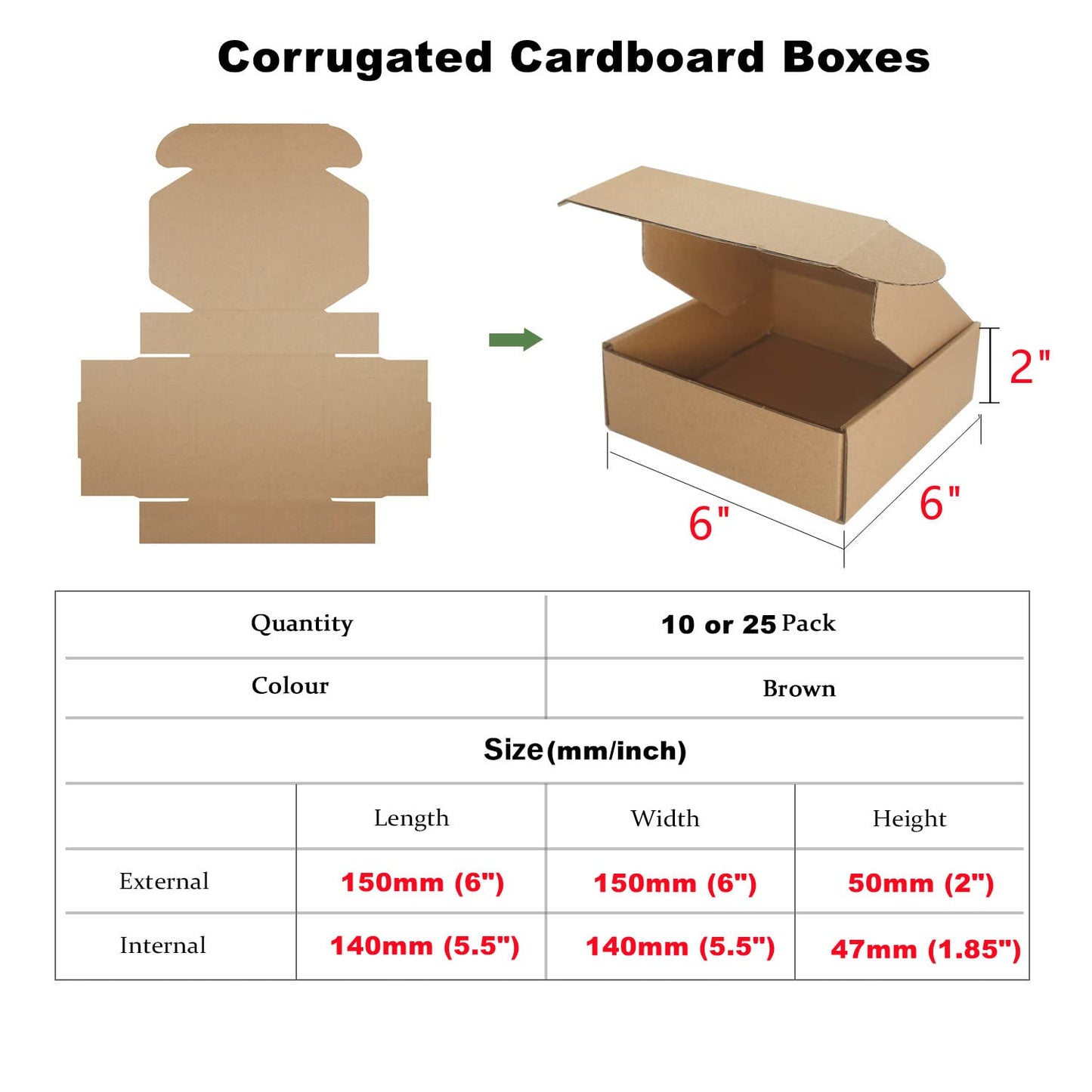 Corrugated Cardboard Shipping Boxes, 150x150x50mm (6"x6"x2") Small Parcel Boxes, Packaging Mailing Boxes for Business, Posting, Small Packet Shipping, Storing or Gift(Pack of 25)