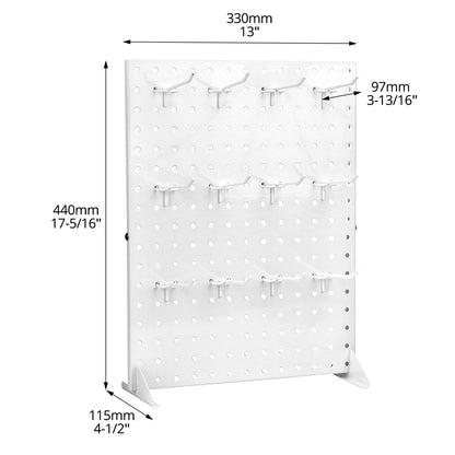 QWORK White Steel Peg Board Display Stand with 12 Hooks Included for Jewelry, Ornaments & Keychains