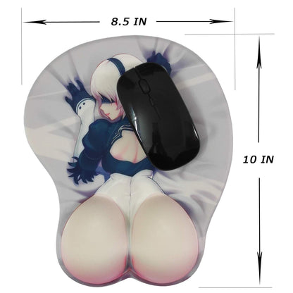 BETOMSPS Gaming Non Slip Mouse Pad Waifu Mousepad Cute Anime Mouse Pad with Gel Wrist Support Grey