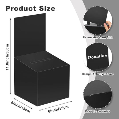 12 Pcs Ballot Box Raffle Box Donation Box for Fundraising, 6 X 6 X 6 Inch Cardboard Raffle Ticket Box with Slot Suggestion Box Removable Header Charity Box for Collecting Business Card Voting (Black)