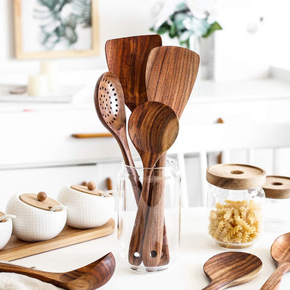 Bekith 8 Pack Wooden Spoons for Cooking, Kitchen Utensils Set, Natural Teak Long Wood Spoon and Spatula for High Heat Stirring, Baking, Non Stick Pots and Pans