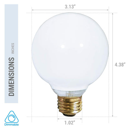 (4 Pack) G25 Incandescent Incandescent Light Bulb 2700K Soft Light, Decorative Globe Light Bulbs,E26 Medium Base, Perfect for Pendant Bathroom/Vanity Mirror Makeup, Dimmable. (White-Finish, 25-Watt)