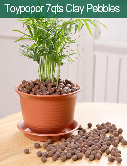 4qt Hydroponic Clay Pebbles, 3 lbs, 8mm-12mm, Toypopor Natural Organic Expanded Grow Media for Hydroponics, Drainage, Decoration, Aquaponics and Other Gardening Essentials