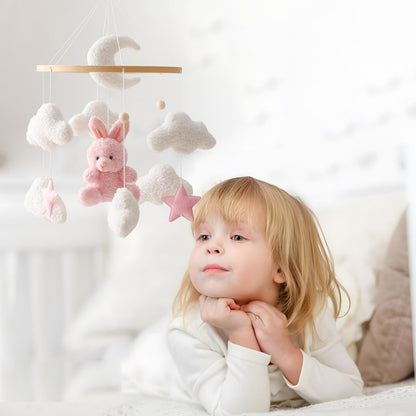 Pink Bunny Mobile for Crib, Handmade Nursery Mobile, Baby Bedroom Hanging Decoration Toy