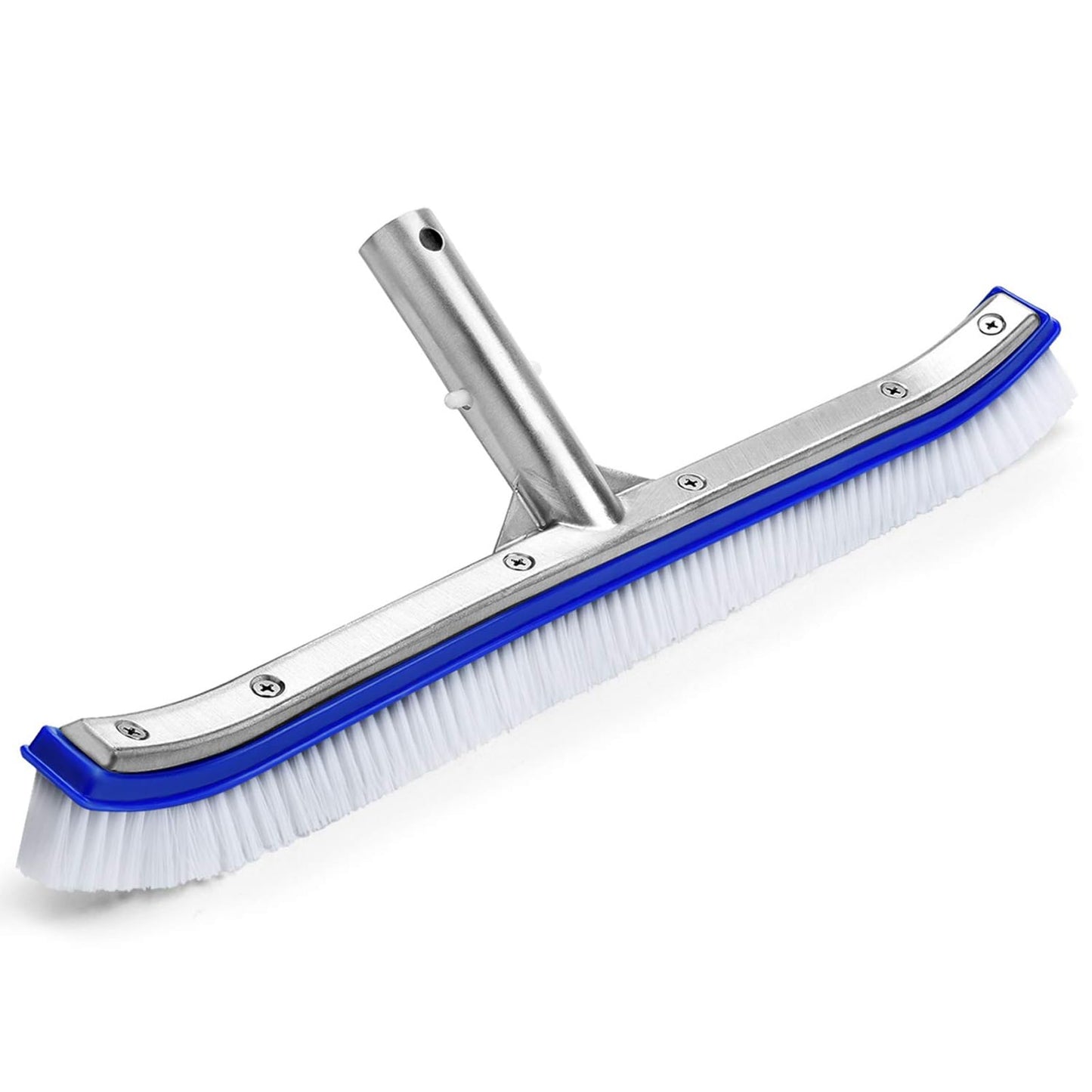 VABNEER Swimming Pool Brush 18 inches Durable Plastic Brush Head with Aluminium Handle and Enhanced Aluminium Back for Swimming Pool, Pond, Spa, Hot Spring, Tubs, Walls, Tile, Floors (Blue