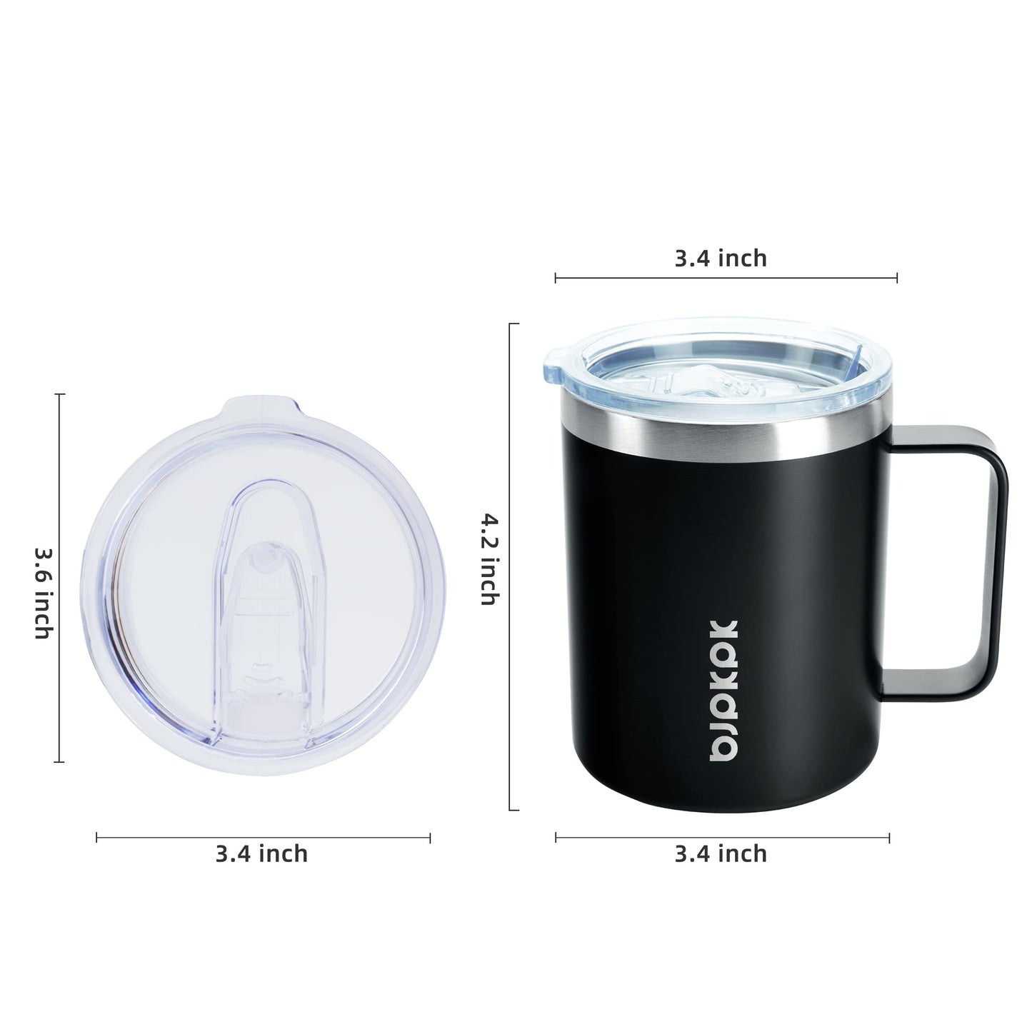 BJPKPK 2 pcs Insulated Coffee Mug with Lid,14oz Stainless Steel Travel Cup with Splash Proof Lid-Black