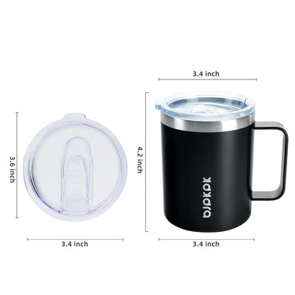 BJPKPK 2 pcs Insulated Coffee Mug with Lid,14oz Stainless Steel Travel Cup with Splash Proof Lid-Black