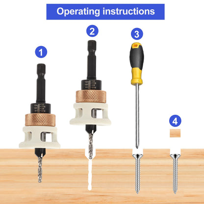 4PCS Countersink Drill Bit Set, Woodworking Countersink Drill Bit with Adjustable Depth Stop and Allen Wrenches, Quick Change Hex Shank Drill Bits Woodworking Tools 82-Degree Chamfer (A)