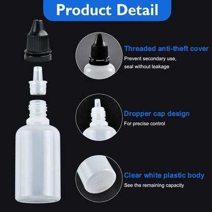 Boocalny 70 Pack Plastic Dropper Bottle, 30 ml / 1 oz Small Empty Squeeze Bottles, Plastic Paint Liquid Eye Dispensing Dropper Bottles with Screw Cap Funnel Measuring Cup Label Transfer Pipette