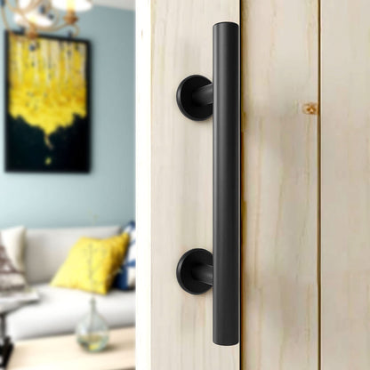 CCJH 9.5" Pull and Flush Sliding Barn Door Handle Set Heavy Duty Large Rustic Two-Side Design for Gates Garages Sheds Furniture, Solid Steel,Black