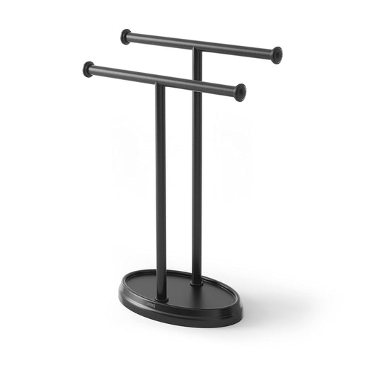 Umbra Palm Double Hand Towel Tree, Brushed Nickel 2 Towels Holder and Accessories Stand for Bathroom Vanities - Slim, Modern, Durable Bars with Base Serves as a Jewelry Tray for Rings
