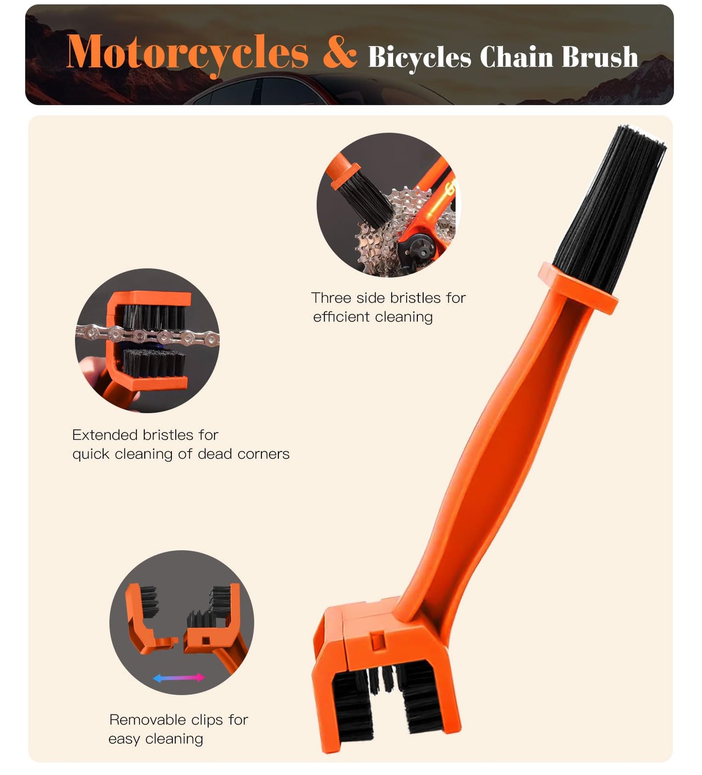YeewayVeh 7PCS Motorcycle Cleaning Kit, 2-Size Bendable Wheel Brush, Tire and Chain Brush, Detailing Brush, Microfiber Towel and Car Wash Mitt for Car Wheels Motorcycle Dirt Bike Detailing Wash Kit