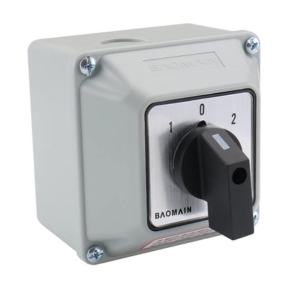 Baomain 20A Rotary Changeover Switch, 660V 3 Position 2 Phase, SZW26-20/D202.2D Cam Switch with Exterior Box (Wider Box)