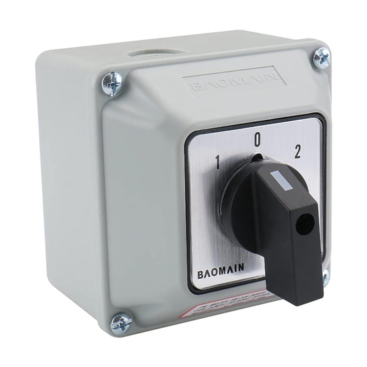 Baomain 20A Rotary Changeover Switch, 660V 3 Position 2 Phase, SZW26-20/D202.2D Cam Switch with Exterior Box (Wider Box)