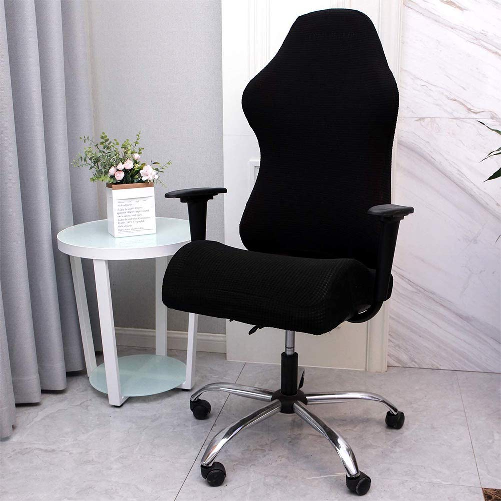 Gaming Chair Covers, Leather Computer Reclining Racing Ruffled Gamer Chair Protector, Stretchable Washable Stylish Slipcovers for Leather Computer Gamer Chair Protector (Black)