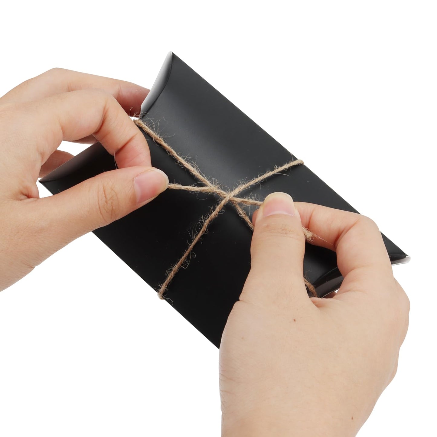 MANCHAP 100Pcs 5 x 3.4 Inch Black Pillow Boxes with Jute Twines, Large Cardboard Pillow Box, Pillow Candy Favor Box for Birthday, Wedding, Parties