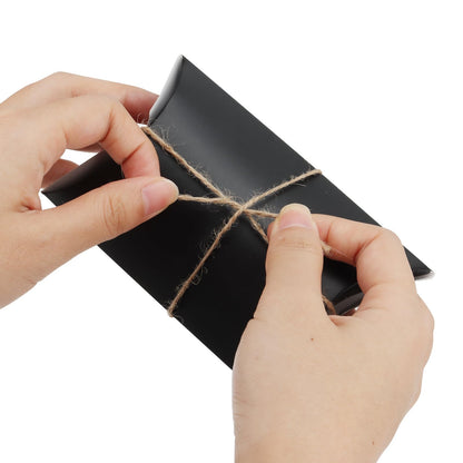 MANCHAP 100Pcs 5 x 3.4 Inch Black Pillow Boxes with Jute Twines, Large Cardboard Pillow Box, Pillow Candy Favor Box for Birthday, Wedding, Parties