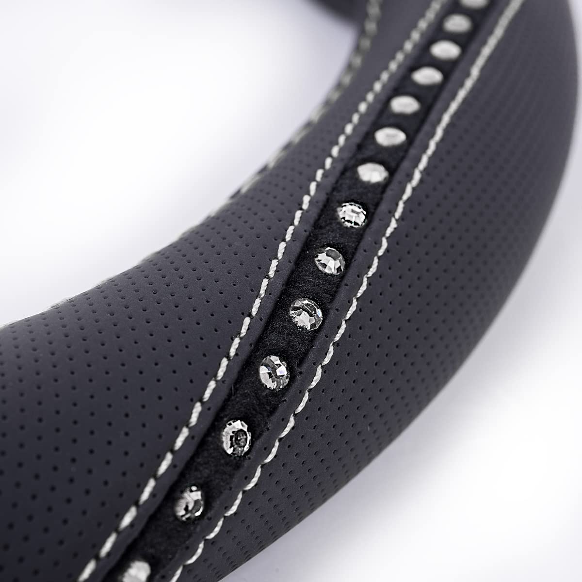 CAR PASS Bling Diamond Leather Steering Wheel Cover, Studded Crystal Rhinestones Universal Fit 14" 1/2-15" Crystal Glitter for Women Sparkle Girl Fit Suvs,Vans,Sedans,Cars,Trucks, Silver Diamond