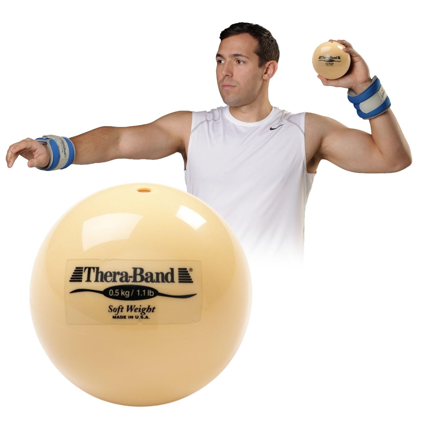 TheraBand Soft Weight, 4.5" Diameter Hand Held Ball Shaped Isotonic Weighted Ball for Isometric Workouts, Strength Training and Rehab Exercises, Shoulder and Surgery Rehabilitation, Tan, 1.1 Pound