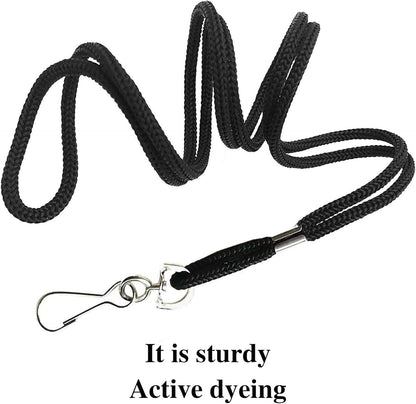 100 Pack Badge Lanyards, for ID Badges, Black Lanyards Badge Holder Card Lanyards with Swivel Hook (Black)