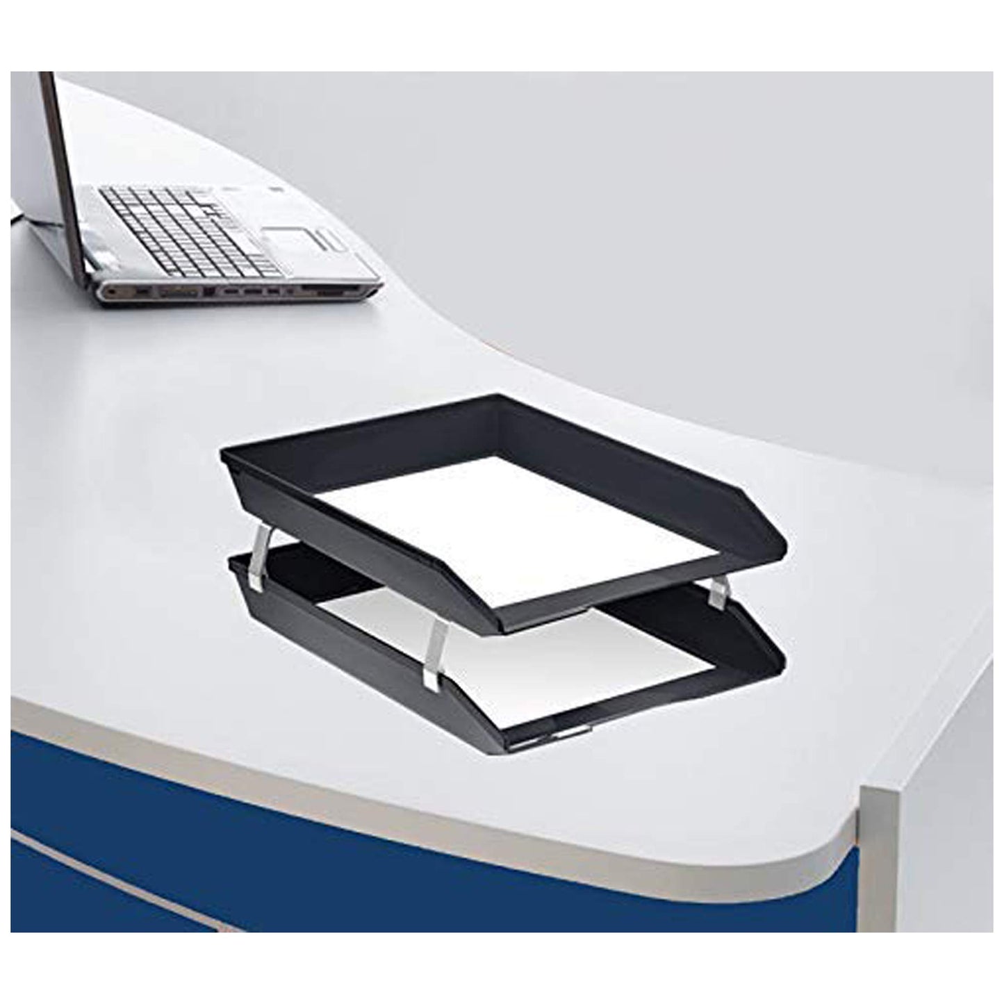 Acrimet Facility 2 Tier Letter Tray, Front Load, Letter Size/A4, Desktop File Organizer, Plastic (Black Color)