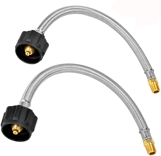 Stanbroil 12" RV Propane Pigtail Stainless Steel Braided Hose Type 1 Connection with 1/4" Male NPT for Standard Two-Stage Regulator, 2 PCS