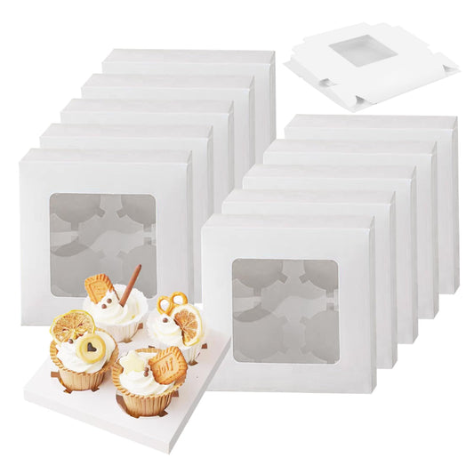 WODJR 50Pcs Cupcake Boxes Pastry Bakery Boxes Cupcake Boxes with Window Gift Boxes White Paper Cookie Boxes Treat Bread Boxes Take Out Container Cupcake Container Carrier Bakery Cake Boxes