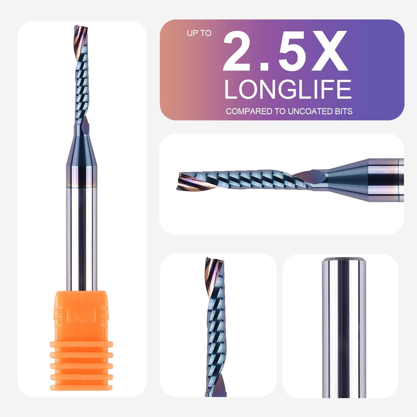 SpeTool O Flute Spiral Upcut Router Bits with 1/8" Cutting Diameter 1/4 Shank, Carbide Single 1 Flute End Mill with Coating Extreme Tool Life for CNC Aluminium Cutting Carving Engraving Tool
