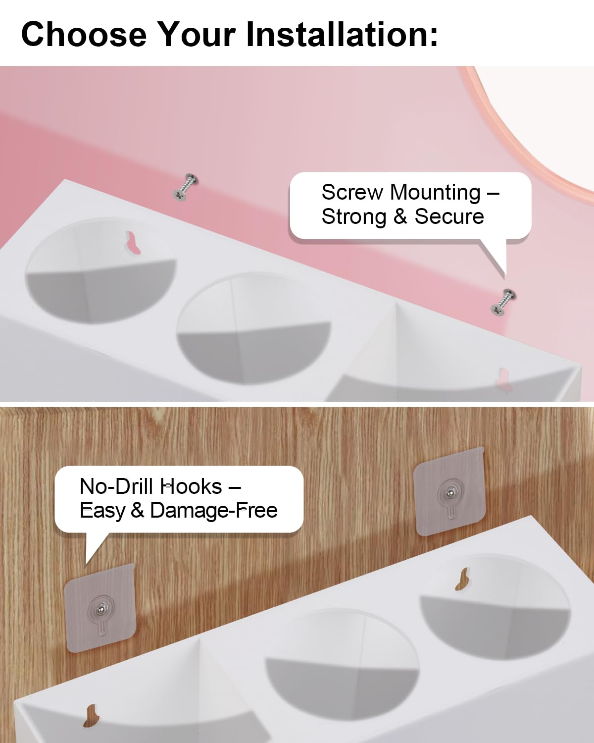 Bollmisde Hair Tool Organizer, Hair Dryer Holder with Heatproof Steel Cups, Acrylic Vanity Organizer for Curling Iron, Flat Iron & Hair Brushes, Perfect for Bathroom (White, Standard)