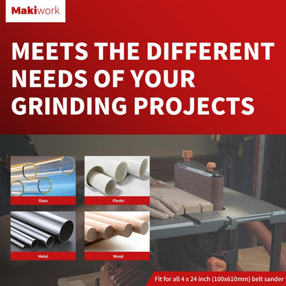 4 x 24 Inch 100 x 610 mm Sanding Belts Set - 15-Pack with 80/120/150/240/400 Grits, Aluminum Oxide Abrasive Belts for Woodworking