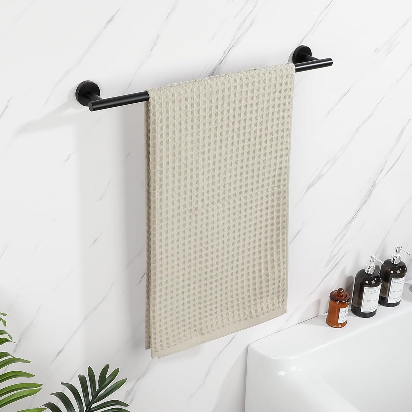 SAYAYO Bathroom Towel Rack Black Towel Bar 24 Inch Wall Mounted, SUS304 Stainless Steel Towel Holder for Kitchen (21 Inch Hanging Length)