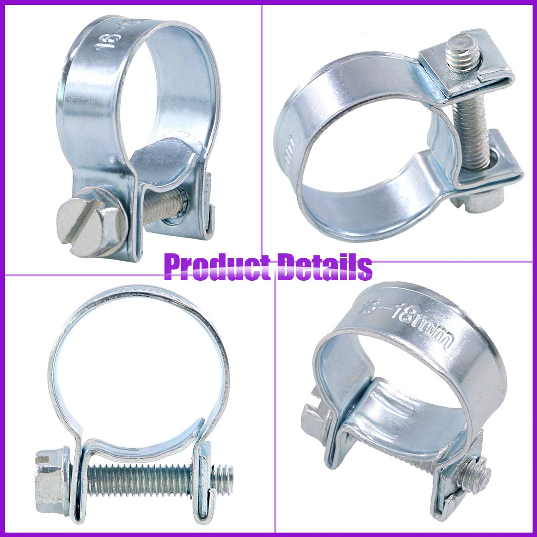 Swpeet 92 Pieces 10 Sizes Mini Hose Clamps Style Fuel Injection Line Zinc Plated Assortment Kit Perfect for Automotive, Agriculture, Plant and Construction