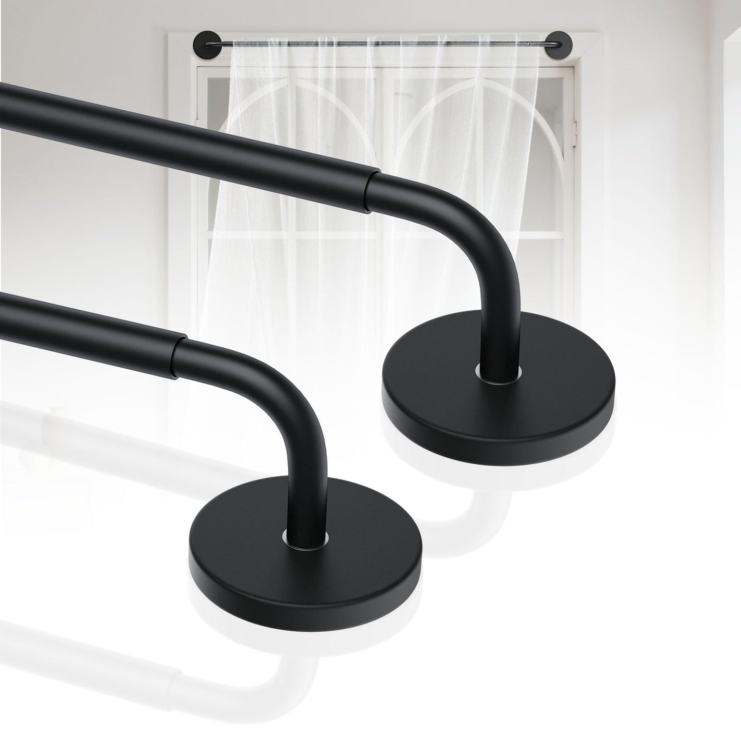 Rodzwin 2 Pack Magnetic Curtain Rod for Metal Door, 16 to 30 Inch Curtain Rods 3/8 Inch Diameter Adjustable Magnetic Curtain Pole Magnet Rods for French Doors Window Metal Doors Cafe(Black, 2Pack)